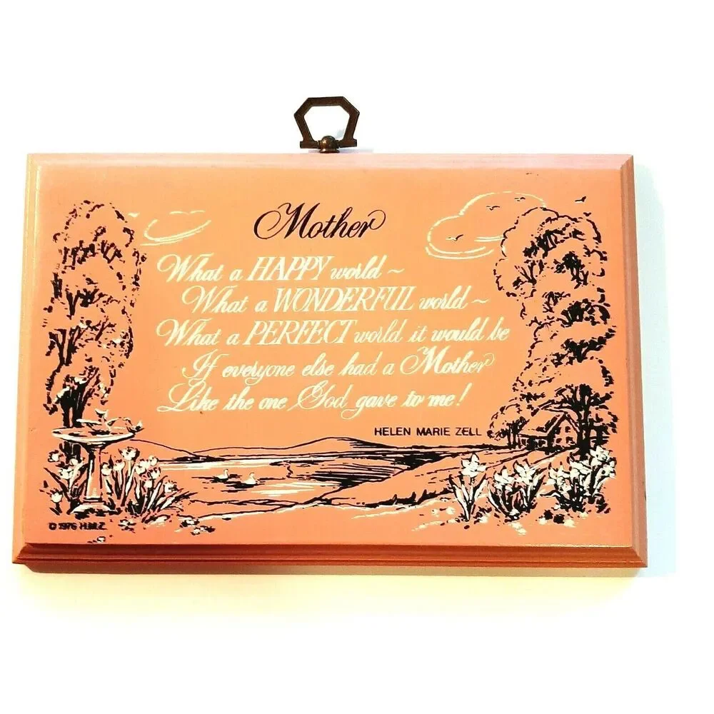 Vintage 1976 Pink Mother Wooden Plaque Helen Marie Zell Poem